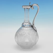 Antique Sterling Silver & Glass Claret Jug - Gough & Silvester, hallmarked in 1867 Birmingham - Victorian - Thumbnail 1