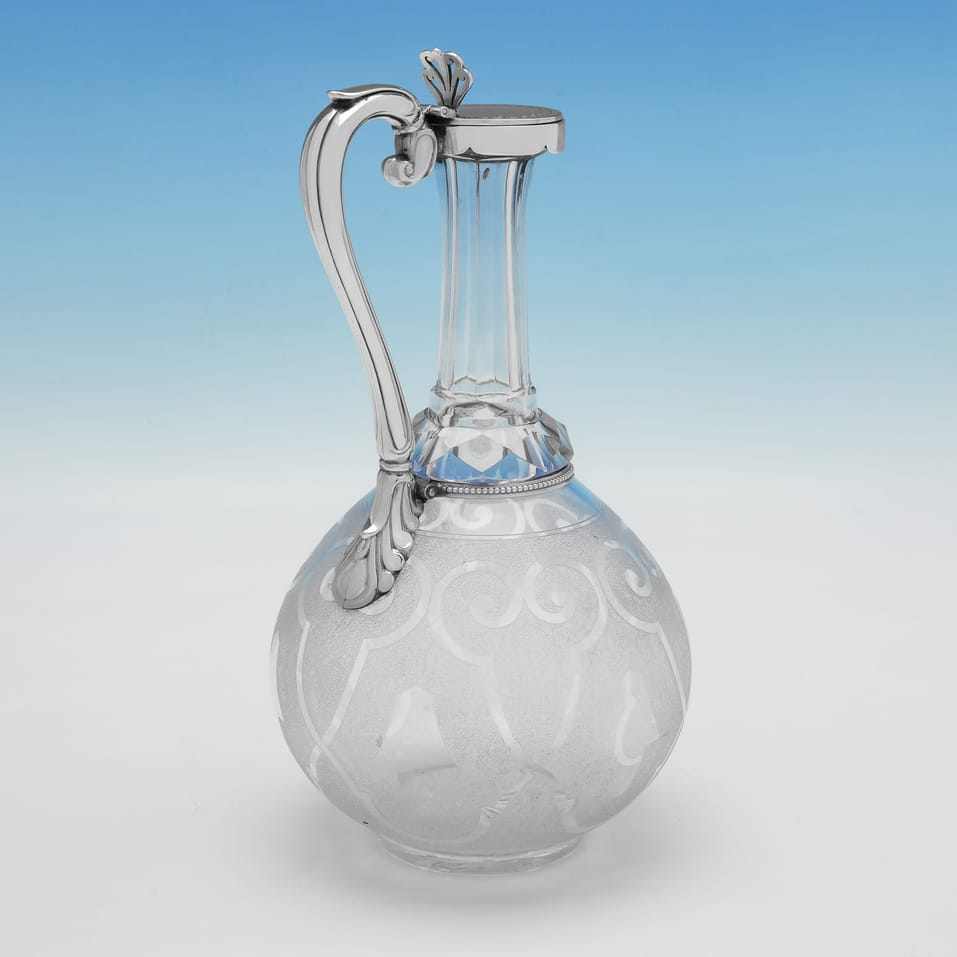 Antique Sterling Silver & Glass Claret Jug - Gough & Silvester, hallmarked in 1867 Birmingham - Victorian - Image 3