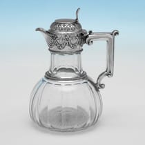 Antique Sterling Silver & Glass Half Carafe Claret Jug - W. & C. Sissons, hallmarked in 1887 Sheffield - Victorian - Thumbnail 1