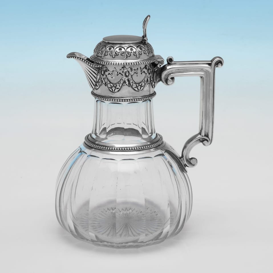 Antique Sterling Silver & Glass Half Carafe Claret Jug - W. & C. Sissons, hallmarked in 1887 Sheffield - Victorian - Image 1