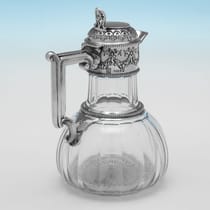 Antique Sterling Silver & Glass Half Carafe Claret Jug - W. & C. Sissons, hallmarked in 1887 Sheffield - Victorian - Thumbnail 3