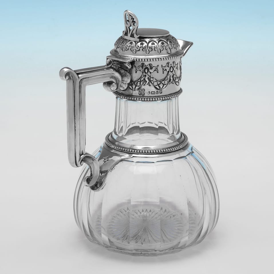 Antique Sterling Silver & Glass Half Carafe Claret Jug - W. & C. Sissons, hallmarked in 1887 Sheffield - Victorian - Image 3