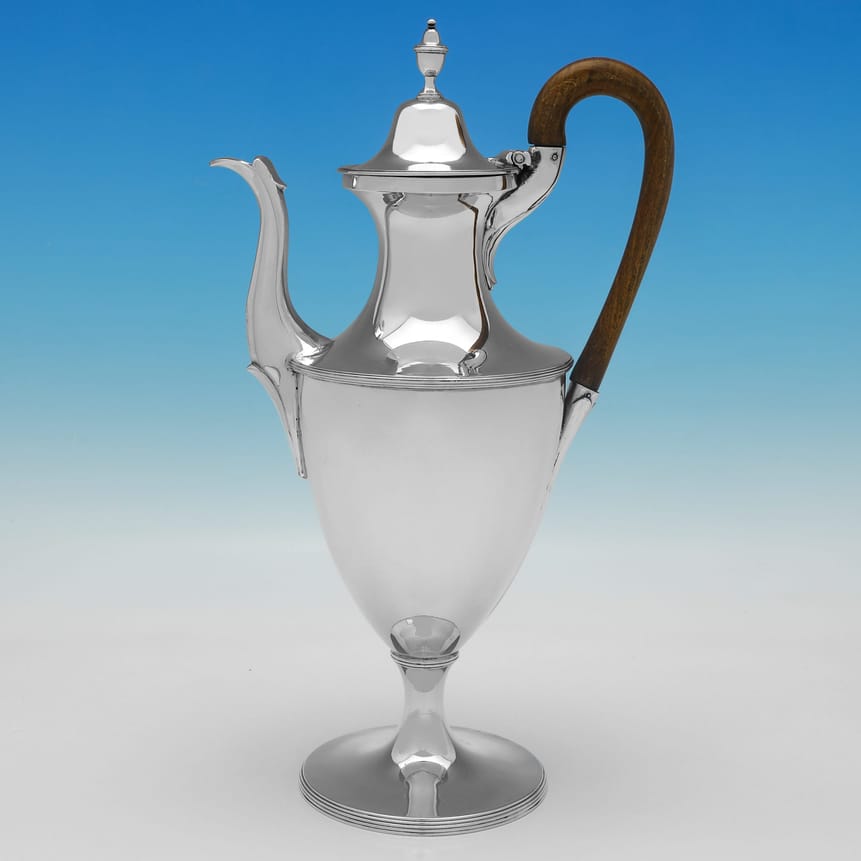 Antique Sterling Silver & Wood Coffee Pot - Thomas Daniell, hallmarked in 1787 London - George III