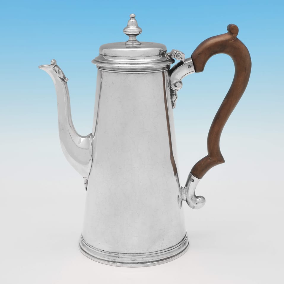 Antique Sterling Silver Coffee Pot - John Swift, hallmarked in 1730 London - George II