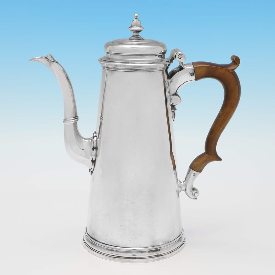 Antique Sterling Silver Coffee Pot - Thomas Farren, hallmarked in 1733 London - George II