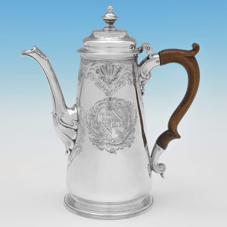 Antique Sterling Silver Coffee Pot - Gabriel Sleath, hallmarked in 1741 London - George II