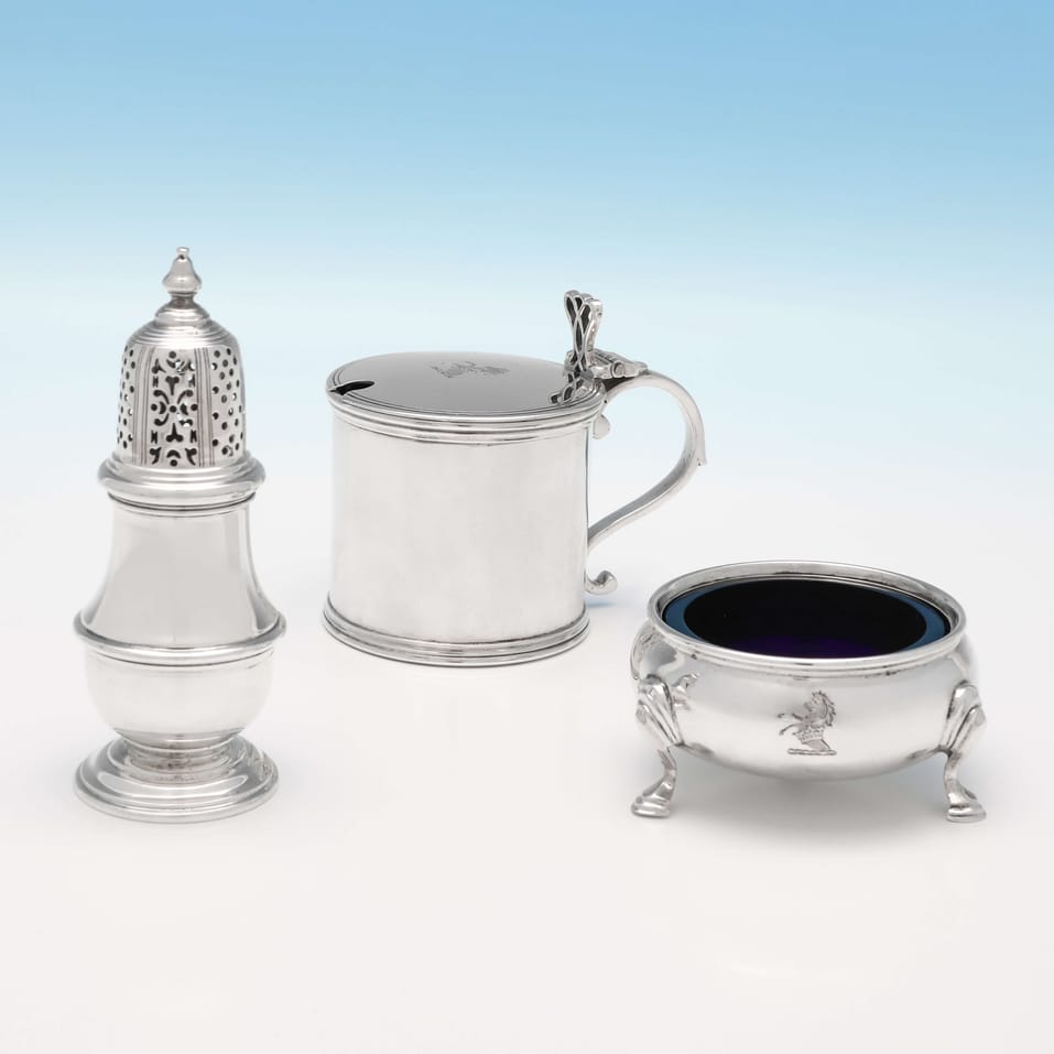 Sterling Silver Condiment Set - Richard Comyns, hallmarked in 1929 London - George V