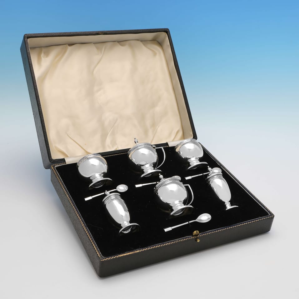 Sterling Silver 6 Piece Condiment Set - Roberts & Dore, hallmarked in 1937 Birmingham - George VI