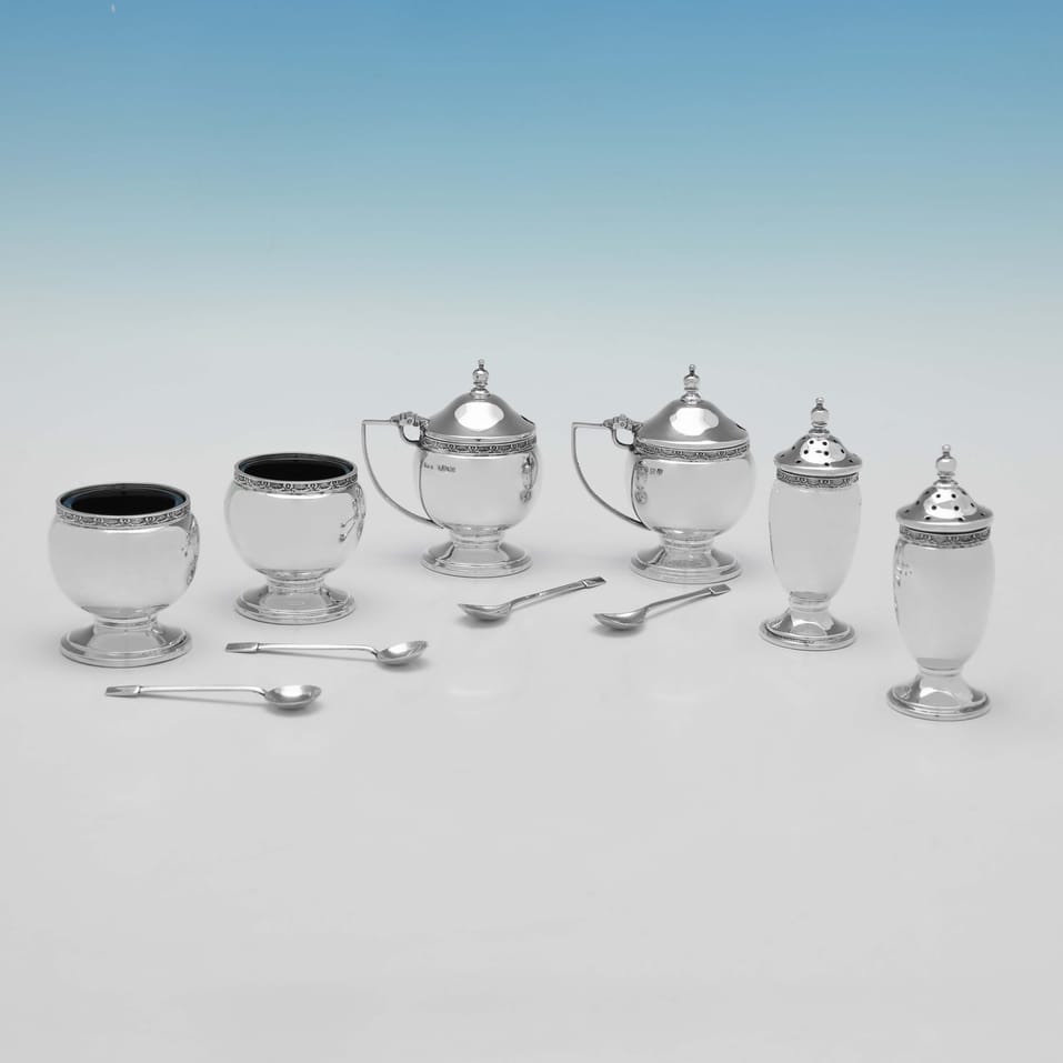 Sterling Silver 6 Piece Condiment Set - Roberts & Dore, hallmarked in 1937 Birmingham - George VI - Image 2