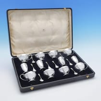 Sterling Silver & Glass 12 Piece Condiment Set - Mappin & Webb, hallmarked in 1924 Birmingham - George V - Thumbnail 1