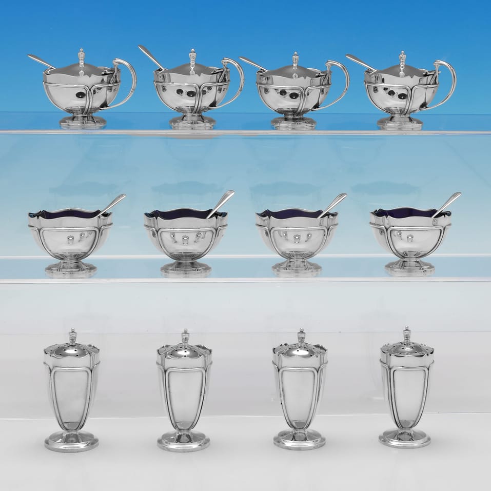 Sterling Silver & Glass 12 Piece Condiment Set - Mappin & Webb, hallmarked in 1924 Birmingham - George V - Image 2