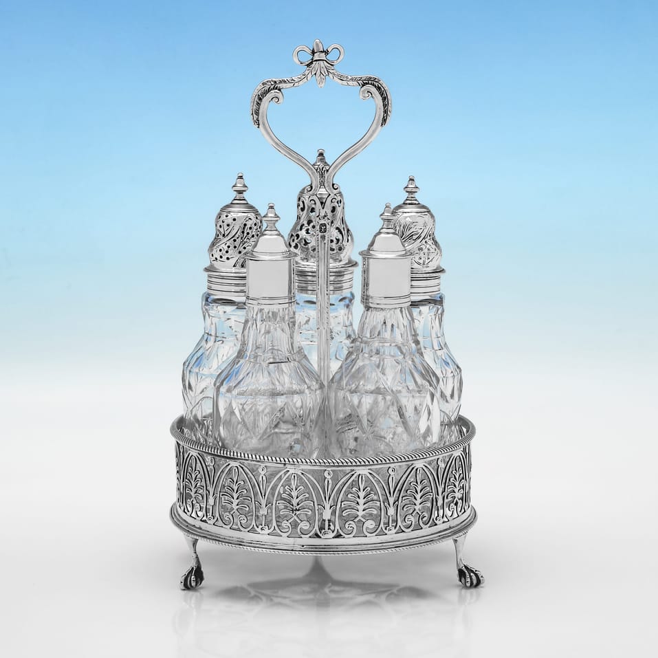 Antique Sterling Silver & Glass Cruet Set - Thomas & Jabez Daniell, hallmarked in 1773 London - George III - Image 5