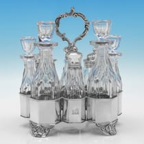 Antique Sterling Silver & Glass Cruet Set - George Burrows II & Richard Pearce, hallmarked in 1840 London - Victorian - Thumbnail 1