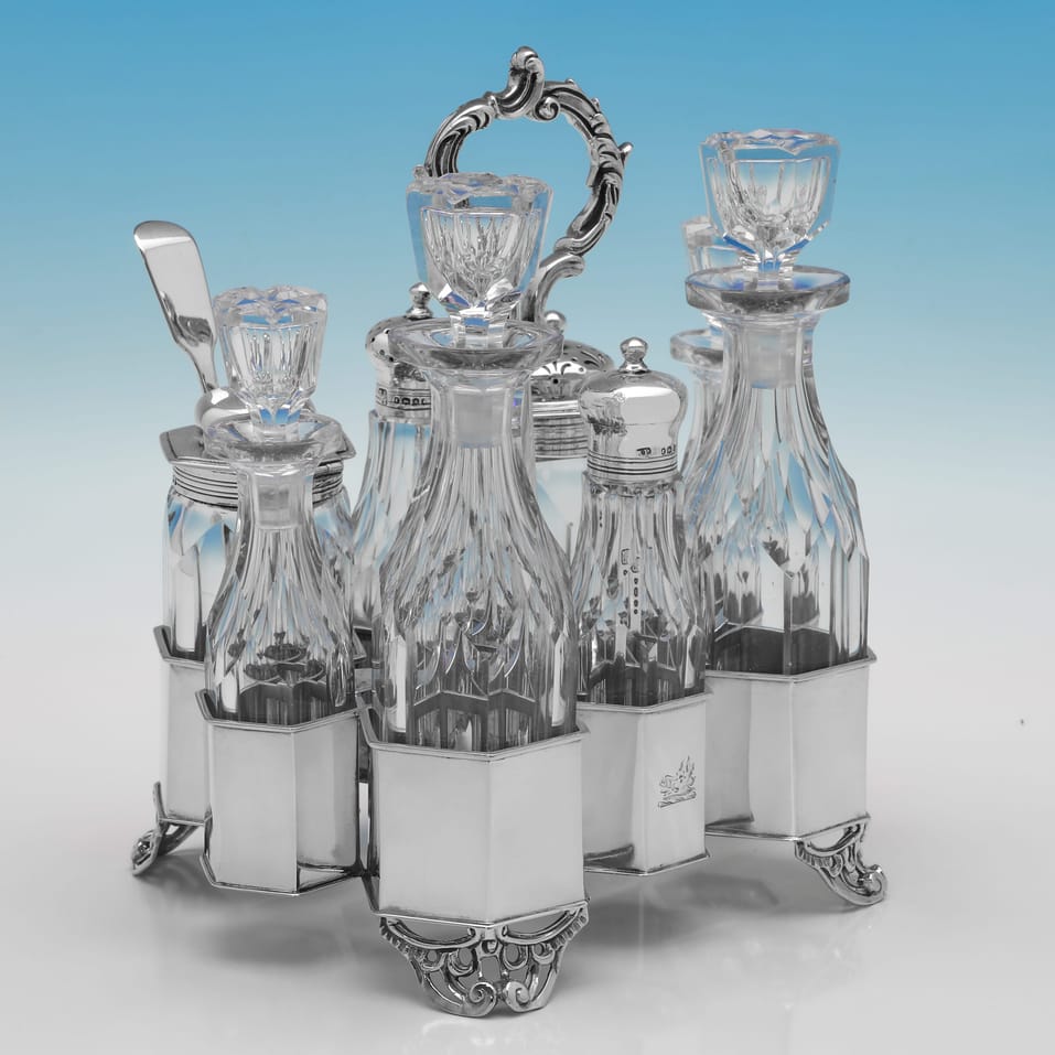 Antique Sterling Silver & Glass Cruet Set - George Burrows II & Richard Pearce, hallmarked in 1840 London - Victorian - Image 2