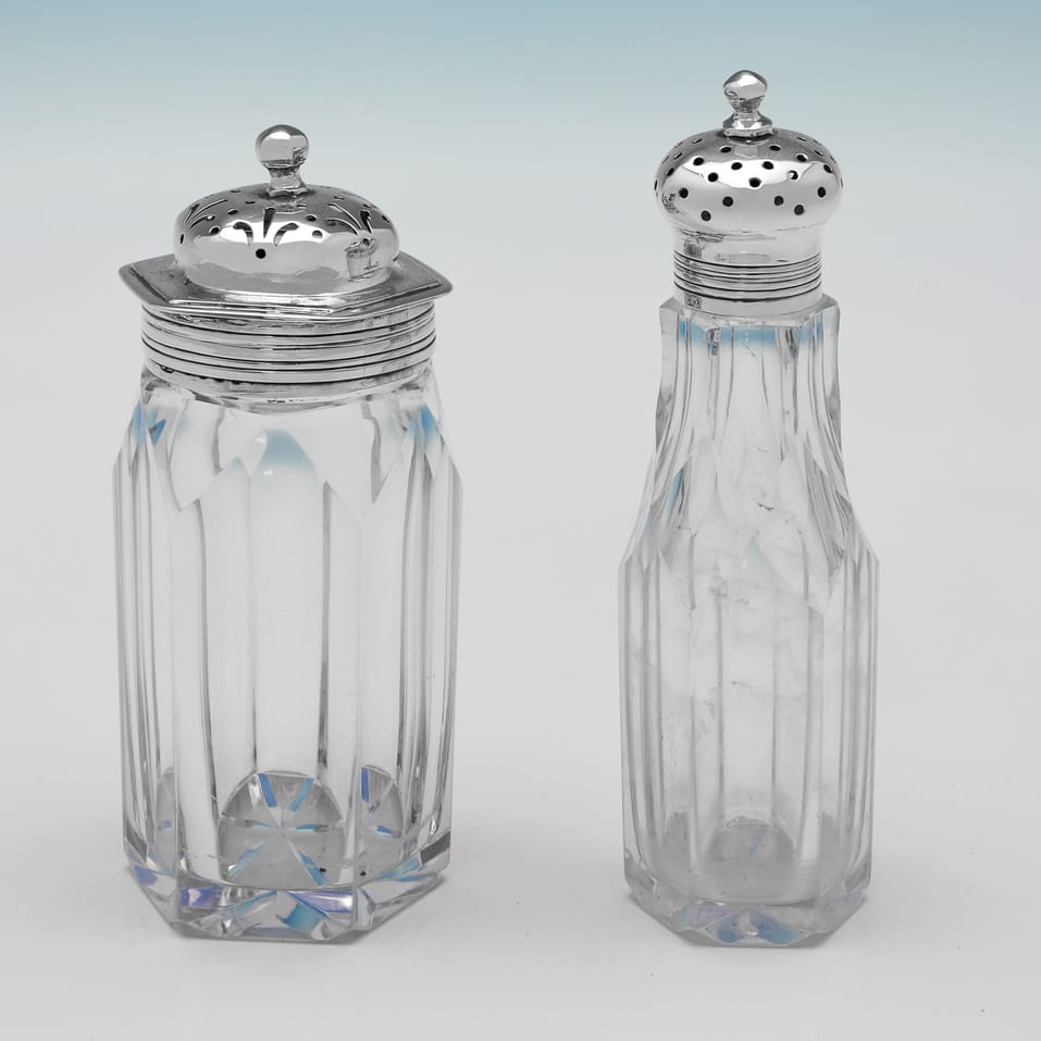 Antique Sterling Silver & Glass Cruet Set - George Burrows II & Richard Pearce, hallmarked in 1840 London - Victorian - Image 6