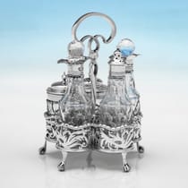 Antique Sterling Silver & Glass Cruet Set - Goldsmiths & Silversmiths Co., hallmarked in 1908 London - Edwardian - Thumbnail 2