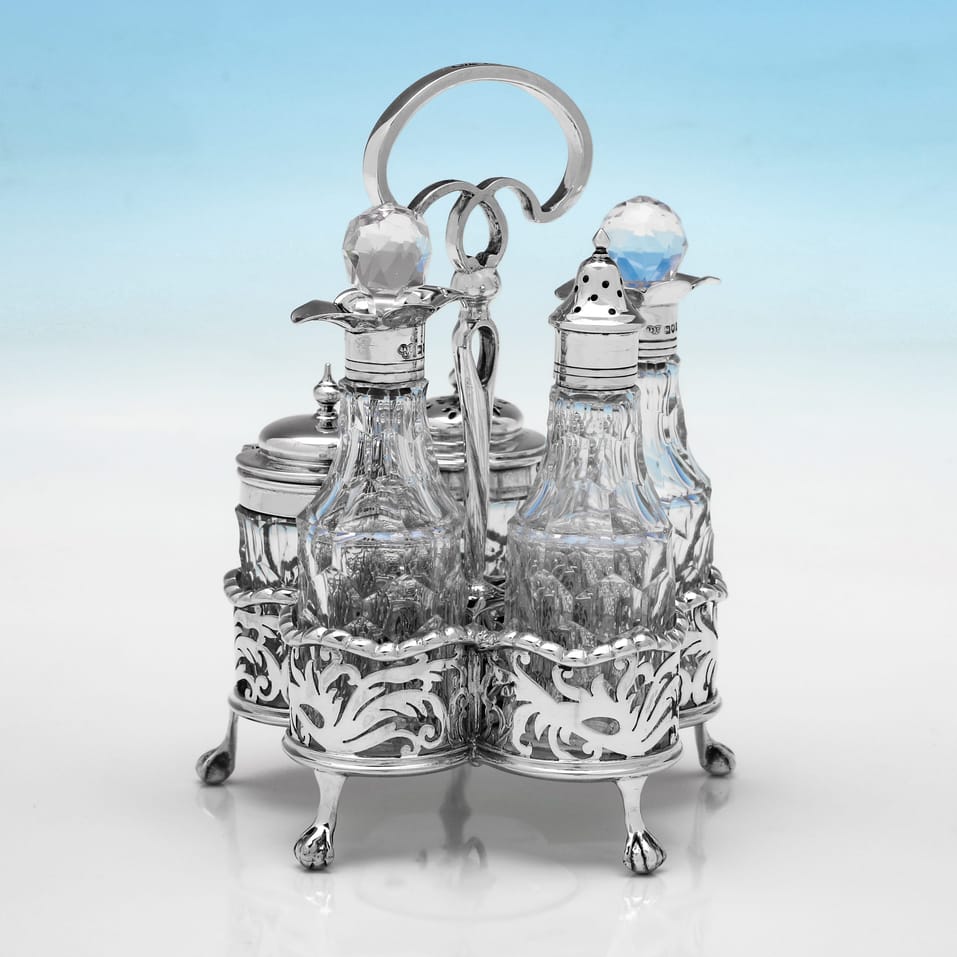 Antique Sterling Silver & Glass Cruet Set - Goldsmiths & Silversmiths Co., hallmarked in 1908 London - Edwardian - Image 2