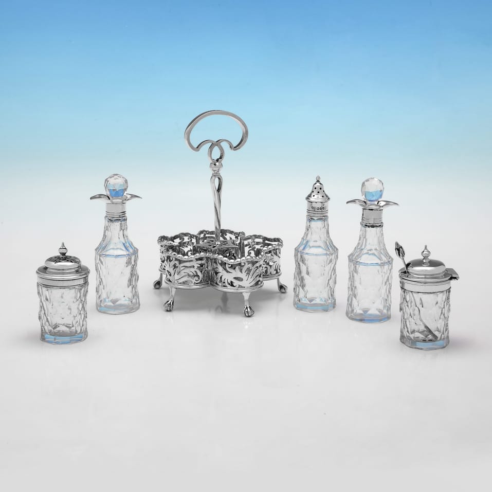 Antique Sterling Silver & Glass Cruet Set - Goldsmiths & Silversmiths Co., hallmarked in 1908 London - Edwardian - Image 3