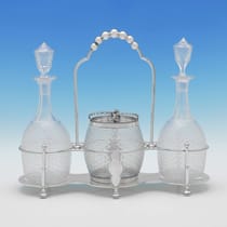 Antique Sterling Silver & Glass Decanter & Biscuit Box Set - Linley & Hodd, hallmarked in 1870 London - Victorian - Thumbnail 1