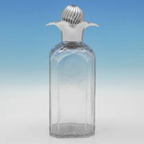 Antique Sterling Silver & Glass Decanter - Joseph Braham, hallmarked in 1890 London - Victorian - Thumbnail 1