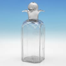 Antique Sterling Silver & Glass Decanter - Joseph Braham, hallmarked in 1890 London - Victorian - Thumbnail 2