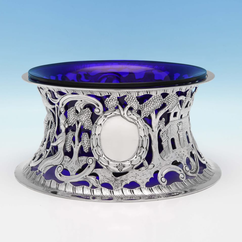 Antique Sterling Silver & Glass Irish Dish Ring - Mappin & Webb, hallmarked in 1919 Dublin - George V