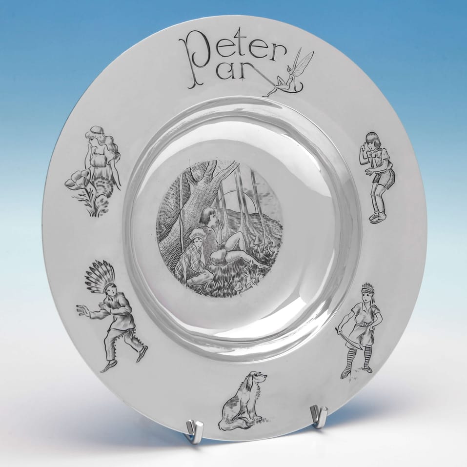 Sterling Silver 'Peter Pan' Armada Dish - R. E. Stone, hallmarked in 1945 London - George VI