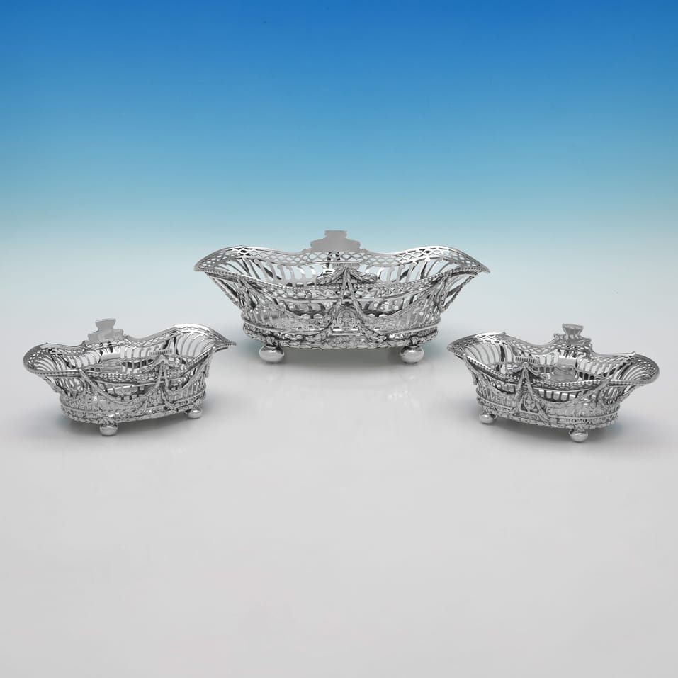 Antique Sterling Silver Suite of 3 Dishes - William Comyns, hallmarked in 1905 London - Edwardian