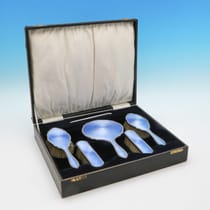 Sterling Silver & Enamel Dressing Table Set - Henry Matthews, hallmarked in 1930 Birmingham - George V - Thumbnail 1