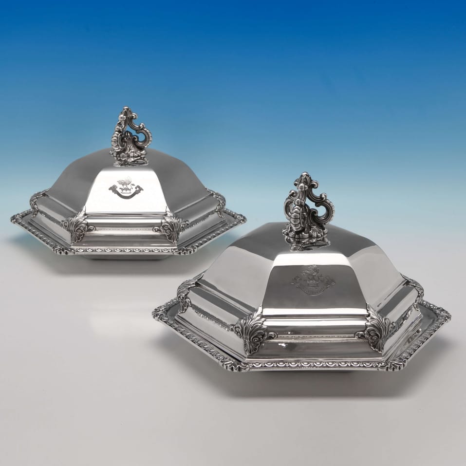 Antique Sterling Silver Pair of Hexagonal Entree Dishes - Garrard & Co. & Stephen Smith, made circa 1860 London - Victorian