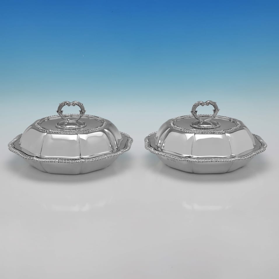 Antique Sterling Silver Pair of Entree Dishes - Carrington & Co., hallmarked in 1905 London - Edwardian