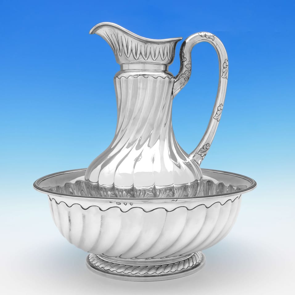 Antique Sterling Silver Ewer & Basin - Goldsmiths Alliance Ltd., hallmarked in 1891 London - Victorian