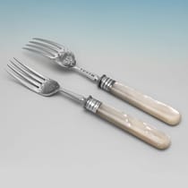 Antique Sterling Silver & Mother of Pearl Fish Set & Serving Pieces - Elkington & Co., hallmarked in 1881 Birmingham - Victorian - Thumbnail 3