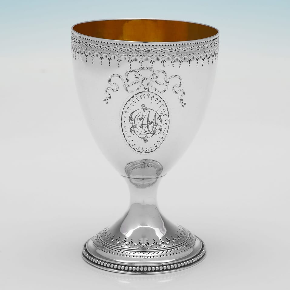 Antique Sterling Silver Goblet - Walter Brind, hallmarked in 1782 London - George III