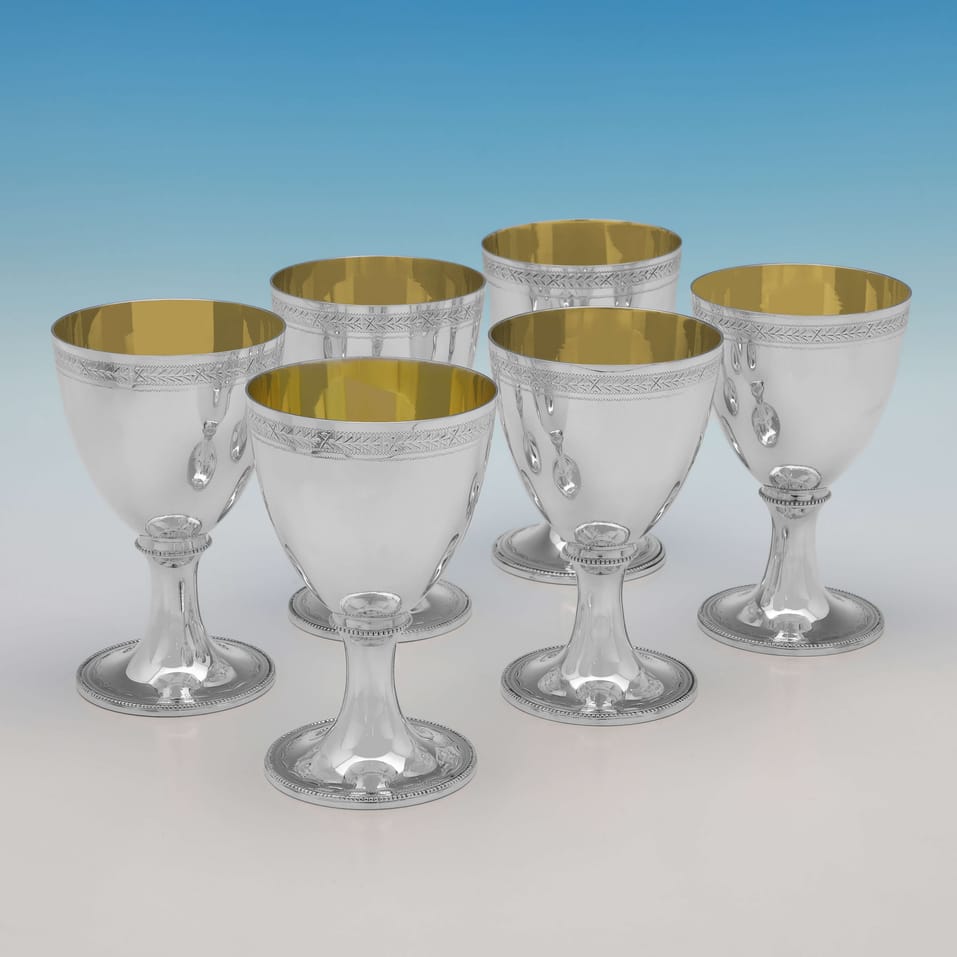 Sterling Silver Set of 6 Goblets - C. J. Vander, hallmarked in 2000 London - Elizabeth II