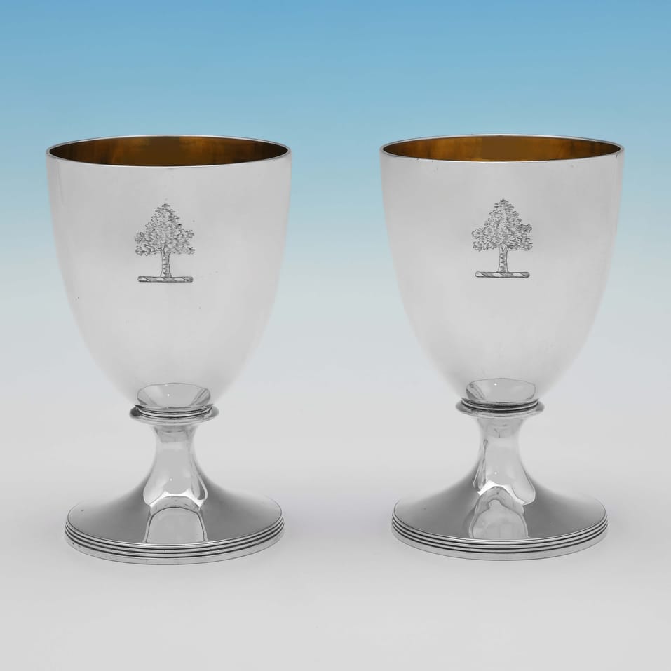 Antique Sterling Silver Pair of Goblets - John Emes, hallmarked in 1802 London - George III