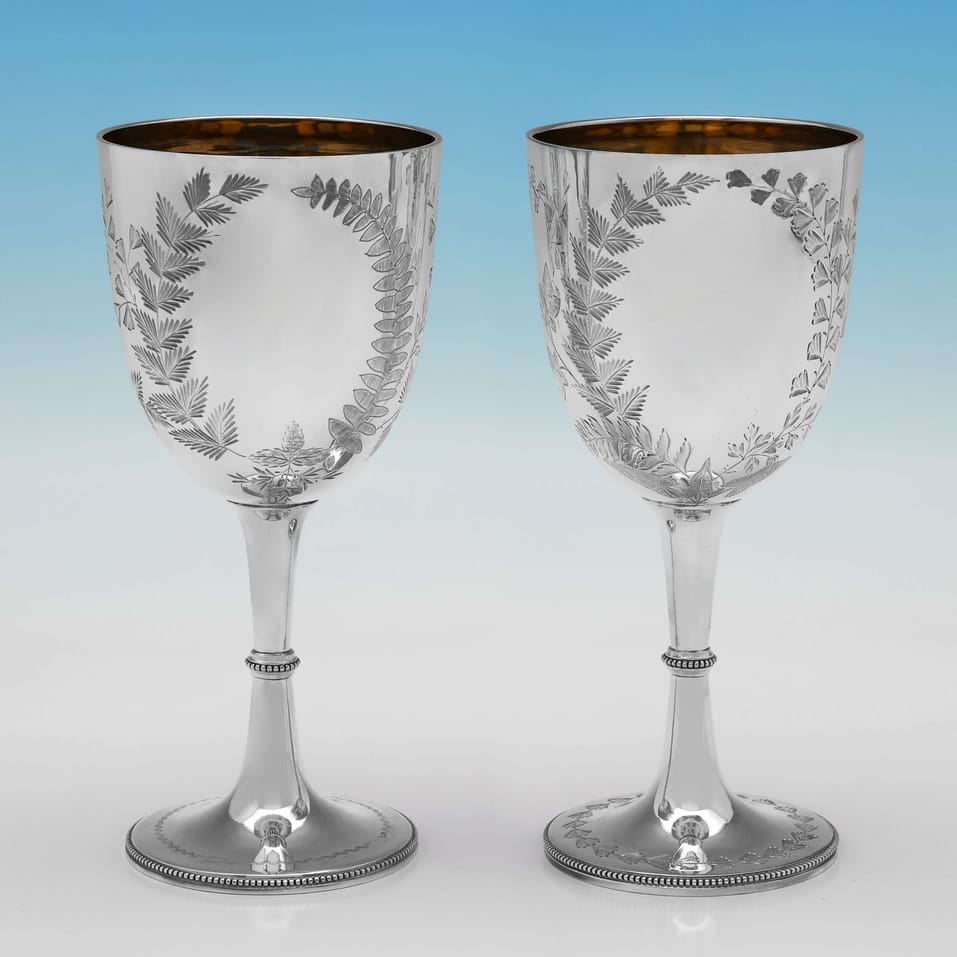 Antique Sterling Silver Pair of Goblets - Henry Atkin, hallmarked in 1883 Sheffield - Victorian