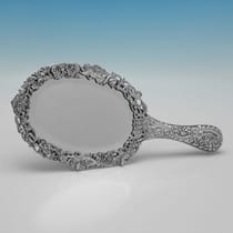 Antique Sterling Silver Hand Mirror - Samuel Walton Smith, hallmarked in 1890 Birmingham - Victorian - Thumbnail 1