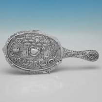 Antique Sterling Silver Hand Mirror - Samuel Walton Smith, hallmarked in 1890 Birmingham - Victorian - Thumbnail 2