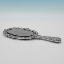 Antique Sterling Silver Hand Mirror - Samuel Walton Smith, hallmarked in 1890 Birmingham - Victorian - Thumbnail 4