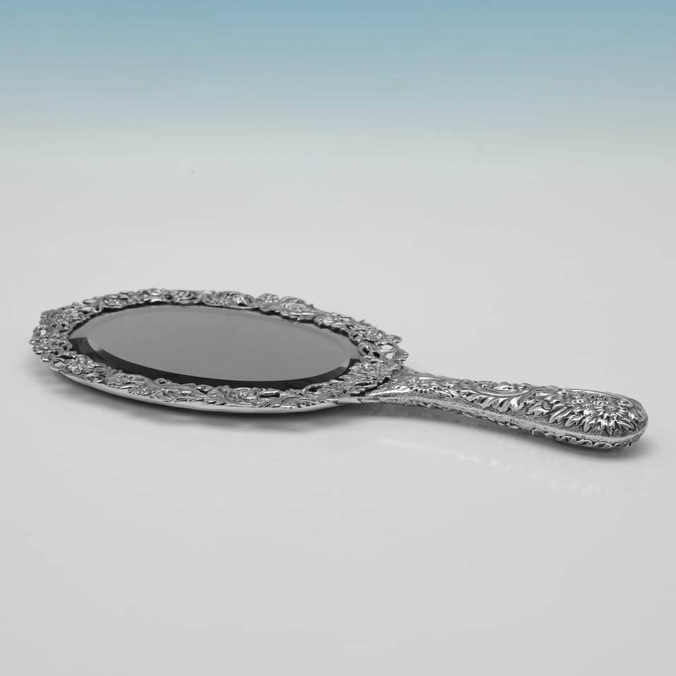 Antique Sterling Silver Hand Mirror - Samuel Walton Smith, hallmarked in 1890 Birmingham - Victorian - Image 4