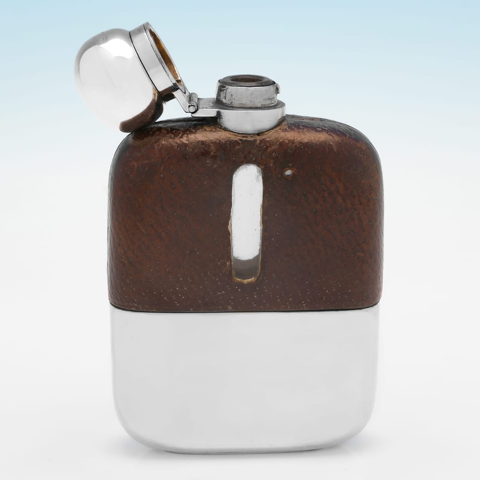 Sterling Silver & Crocodile Skin Hip Flask - James Dixon & Sons, hallmarked in 1932 Sheffield - George V - Image 2