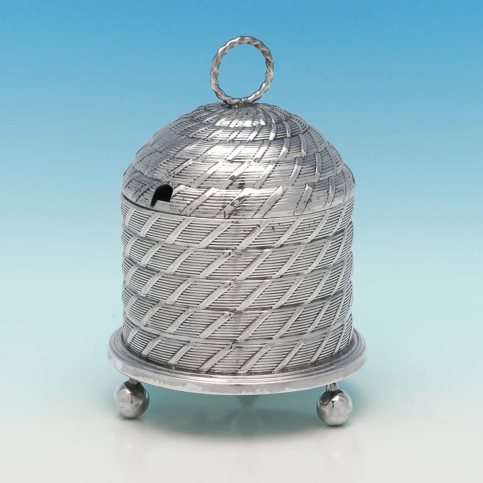 Antique Sterling Silver & Glass Honey Skep - Thomas Lamborn, hallmarked in 1810 Sheffield - Regency