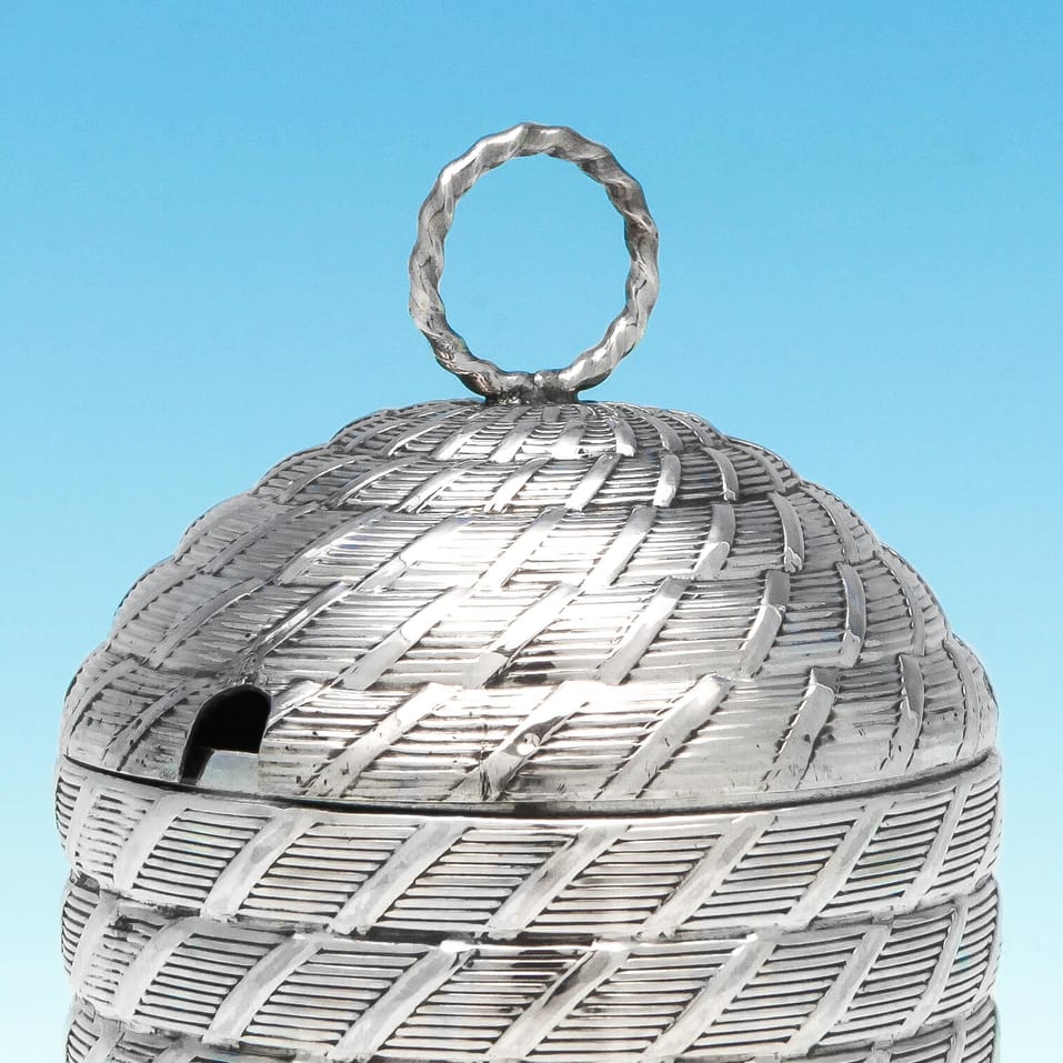 Antique Sterling Silver & Glass Honey Skep - Thomas Lamborn, hallmarked in 1810 Sheffield - Regency - Image 3