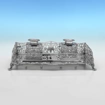 Antique Sterling Silver & Glass Inkstand - William Hutton & Sons, hallmarked in 1900 London - Victorian - Thumbnail 2