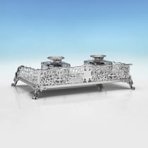 Antique Sterling Silver & Glass Inkstand - William Hutton & Sons, hallmarked in 1900 London - Victorian - Thumbnail 3