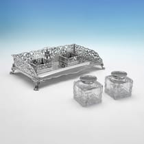 Antique Sterling Silver & Glass Inkstand - William Hutton & Sons, hallmarked in 1900 London - Victorian - Thumbnail 4