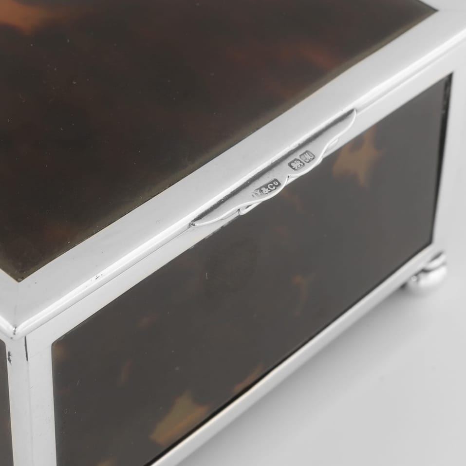 Antique Sterling Silver & Tortoiseshell Jewellery Box - Grey & Co., hallmarked in 1912 Chester - George V - Image 4