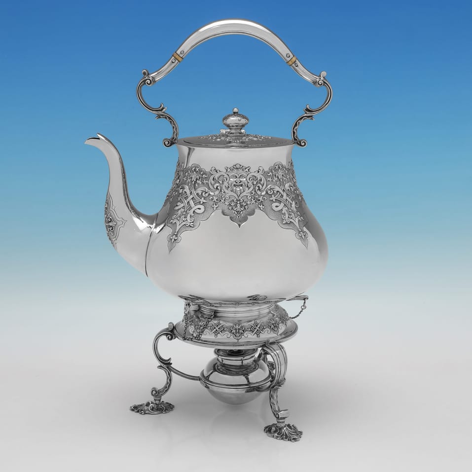 Antique Sterling Silver Kettle - Robert Hennell IV, hallmarked in 1871 London - Victorian