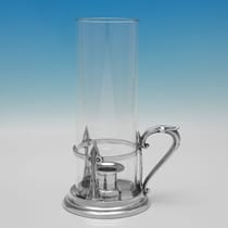 Antique Sterling Silver & Glass Hurricane Lamp - John Round & Son Ltd., hallmarked in 1889 London - Victorian - Thumbnail 1